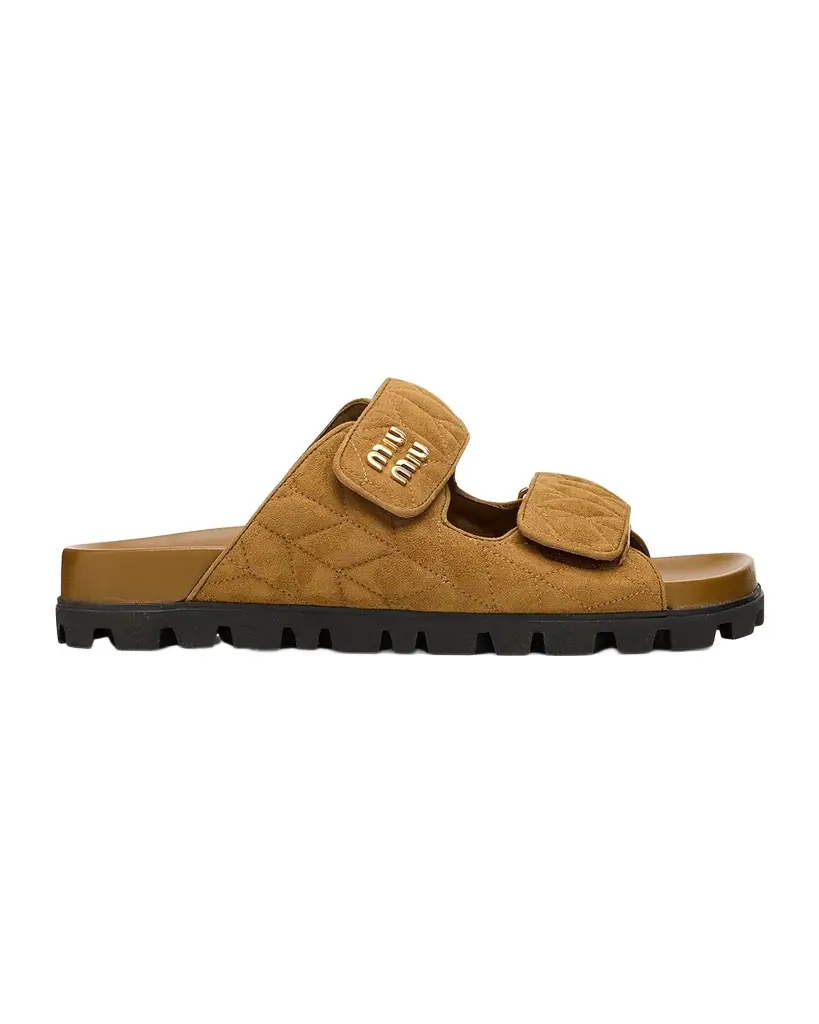 Miu Miu Quilted Suede Dual-Grip Comfort Sandals