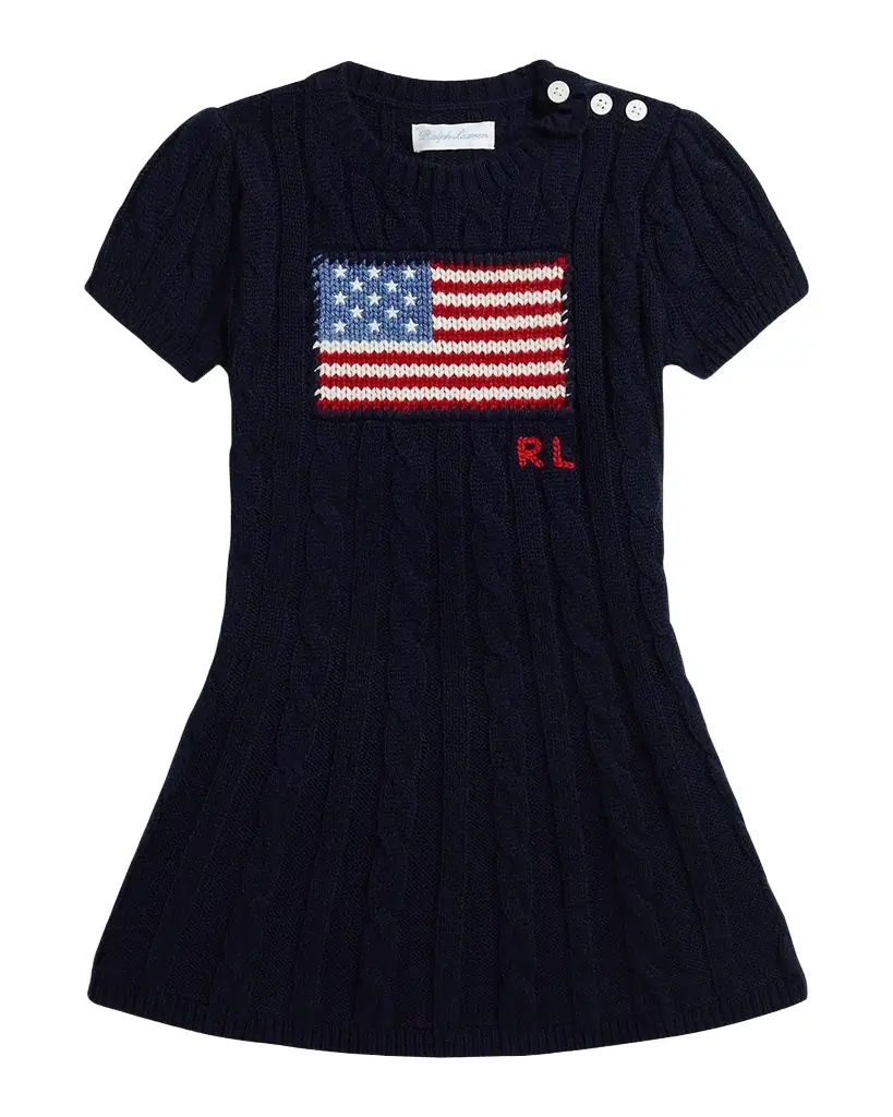 Polo Ralph Lauren Girl 's American Flag Cashmere Cable Knit Dress