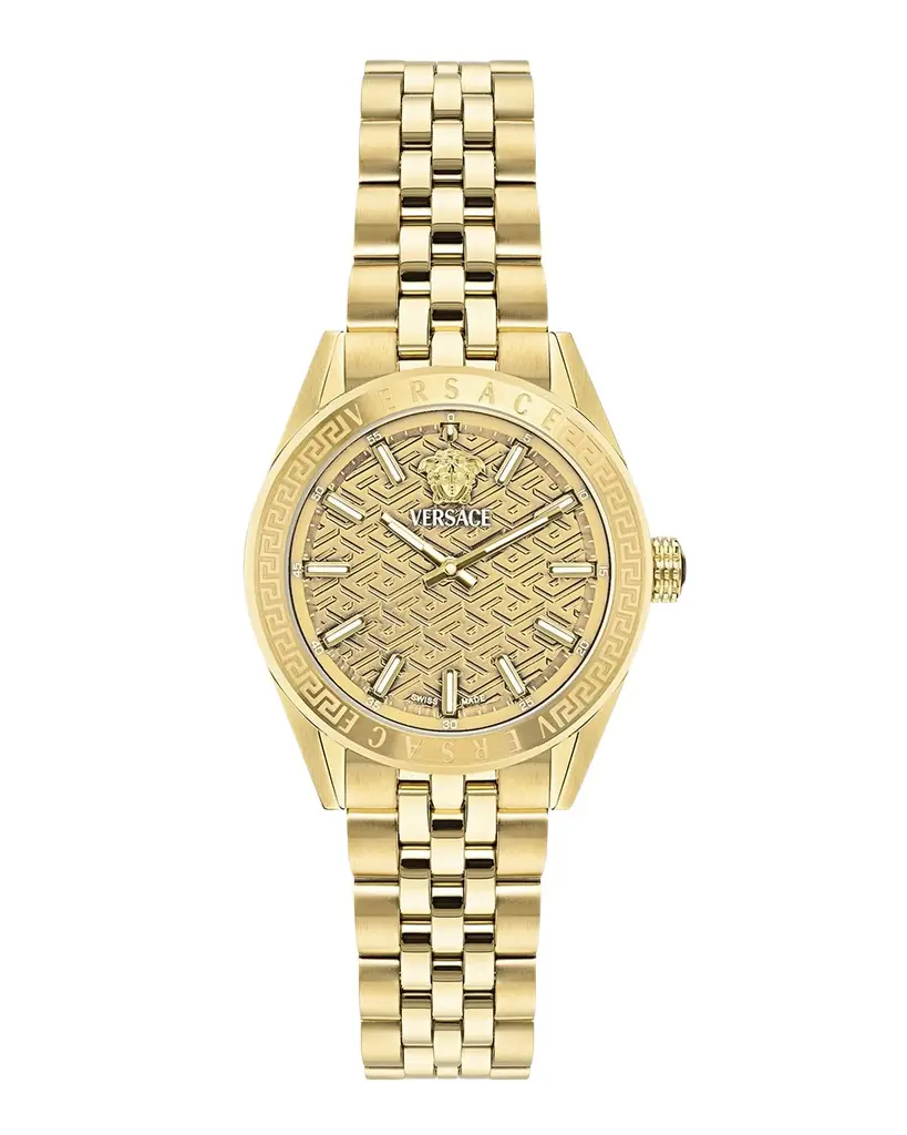Versace V-Code 36mm IP Yellow Gold Bracelet Watch
