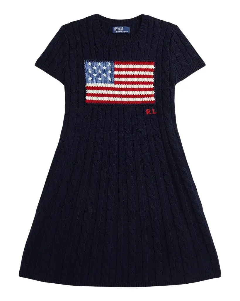 Polo Ralph Lauren Girl 's American Flag Cashmere Cable Knit Dress