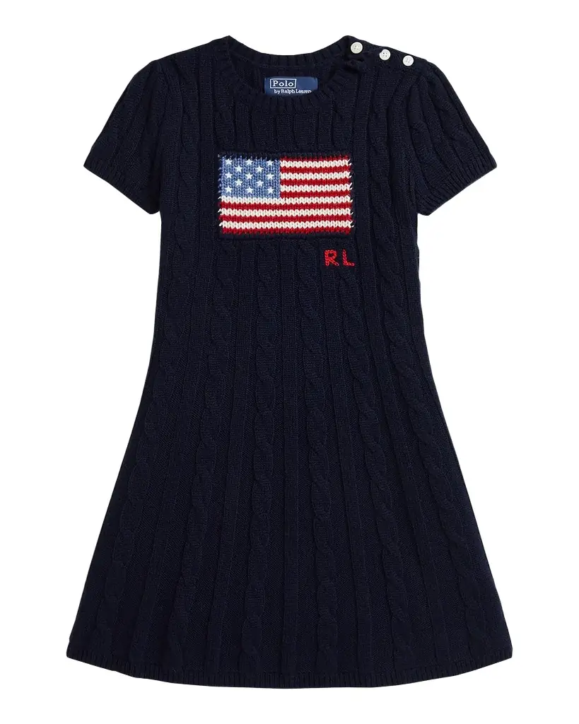 Polo Ralph Lauren Girl 's American Flag Cashmere Cable Knit Dress