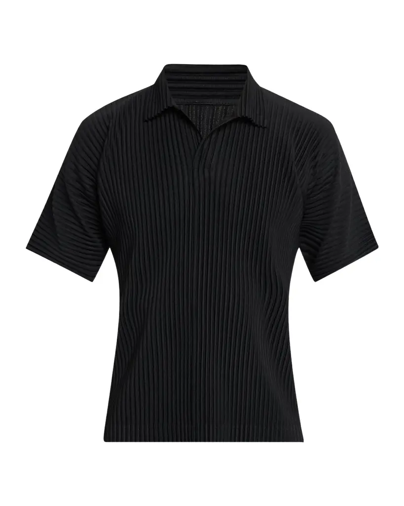 Homme Plisse Issey Miyake Men 's Pleated Johnny Collar Polo Shirt