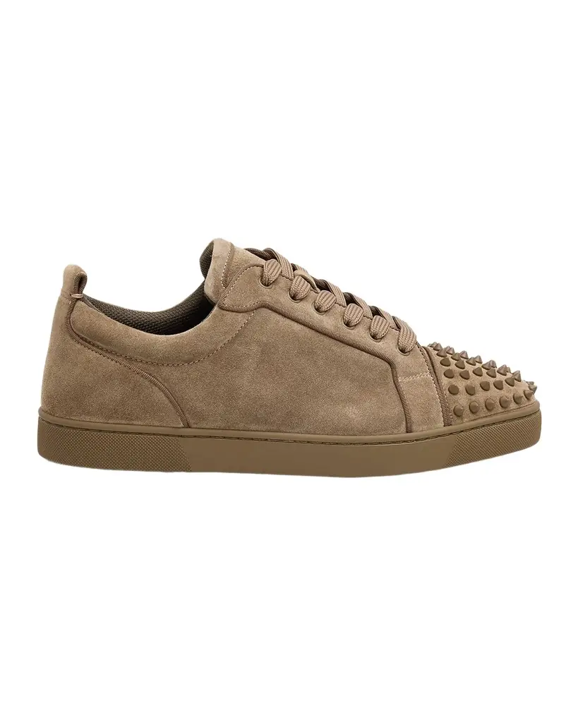 Christian Louboutin Men 's Louis Junior Spikes Low-Top Suede Sneakers