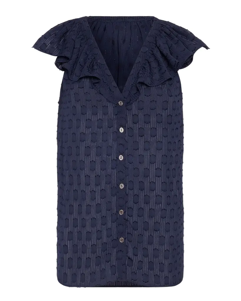 Ramy Brook Silvia Dot Ruffle-Trim Top