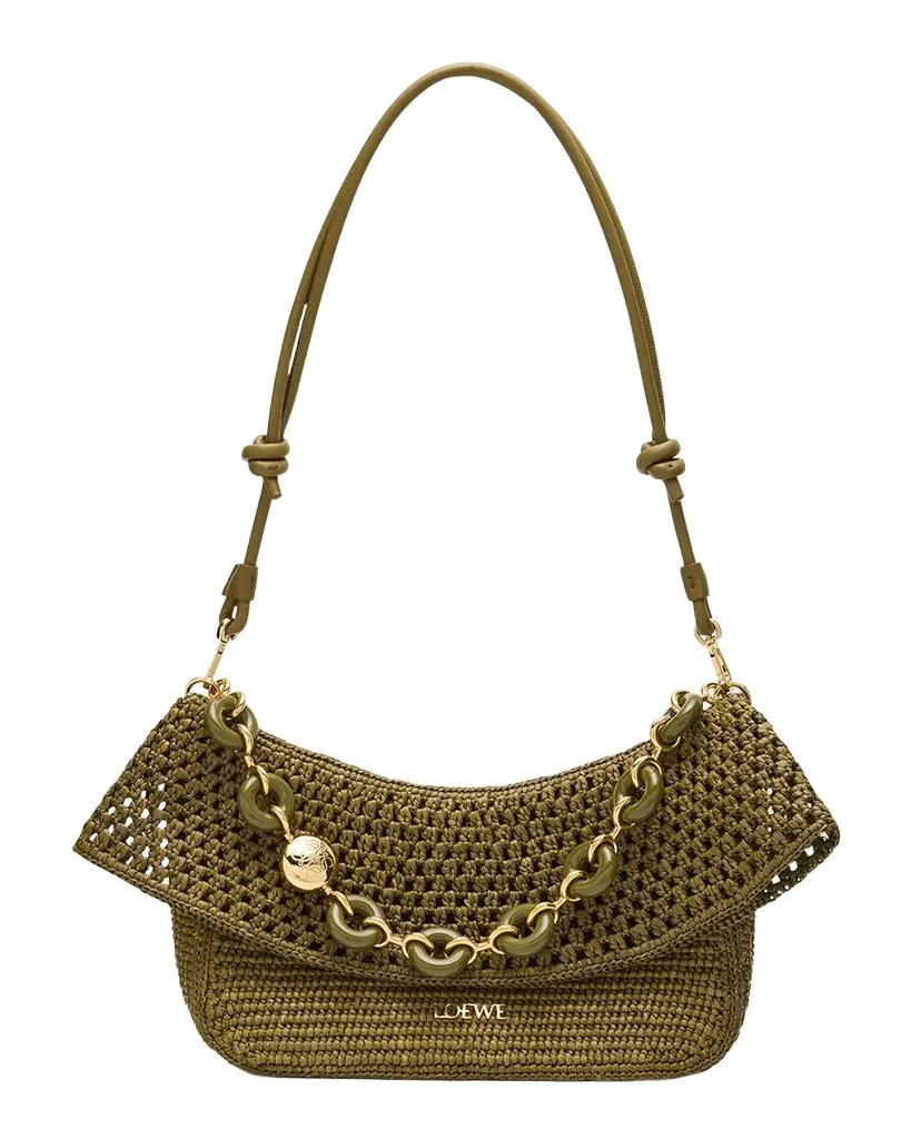 Loewe x Paula 's Ibiza Ola Small Shoulder Bag in Raffia and Leather
