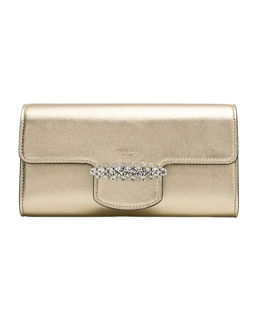 Jimmy Choo Bing Crystal Metallic Leather Wallet