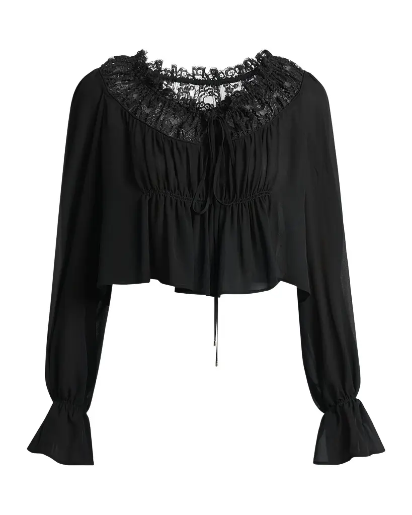 Chloe Ruched Lace Silk Peasant Blouse