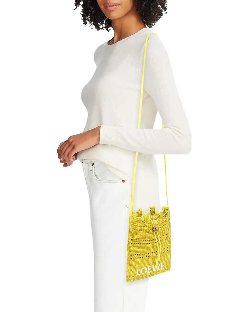 Loewe x Paula 's Ibiza Drawstring Pocket Crossbody Bag in Raffia