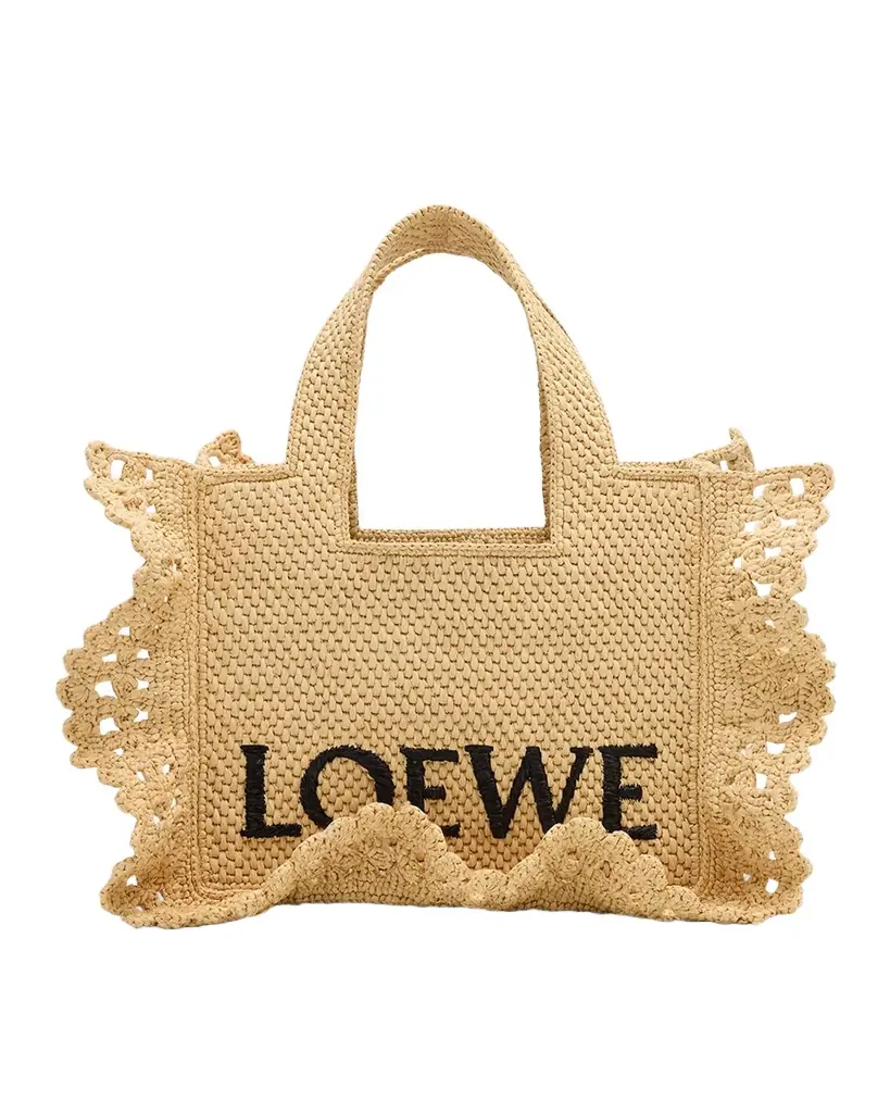 Loewe x Paula 's Ibiza Small Ruffled Tote Bag in Raffia