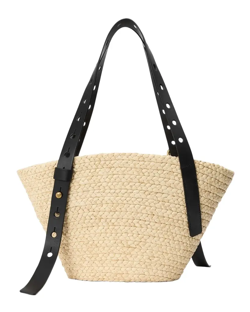Loewe x Paula 's Ibiza Punch Hole Small Basket Shoulder Bag in Raffia