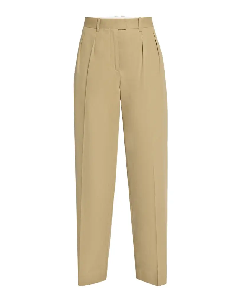 THE ROW Alfidis Pleated Straight-Leg Cotton-Cashmere Pants