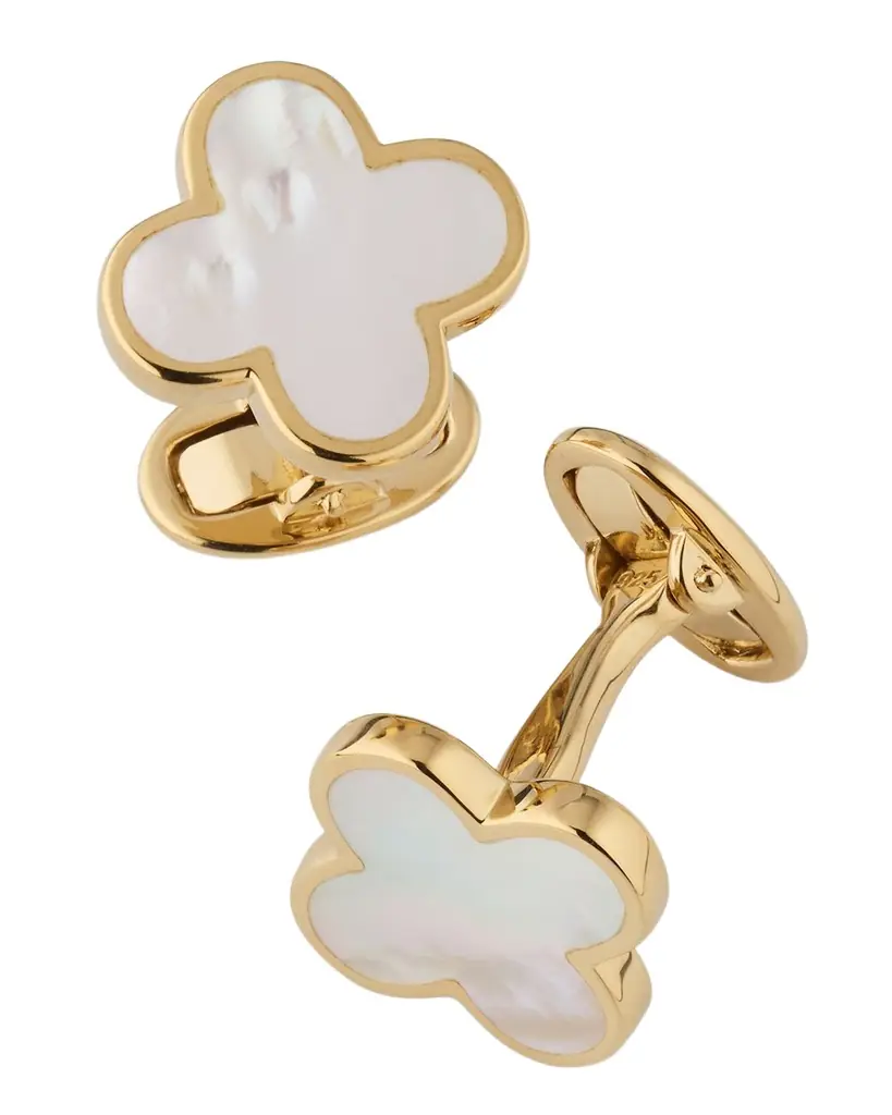 Jan Leslie Men 's 18K Gold Vermeil Mother of Pearl Clover Cufflinks