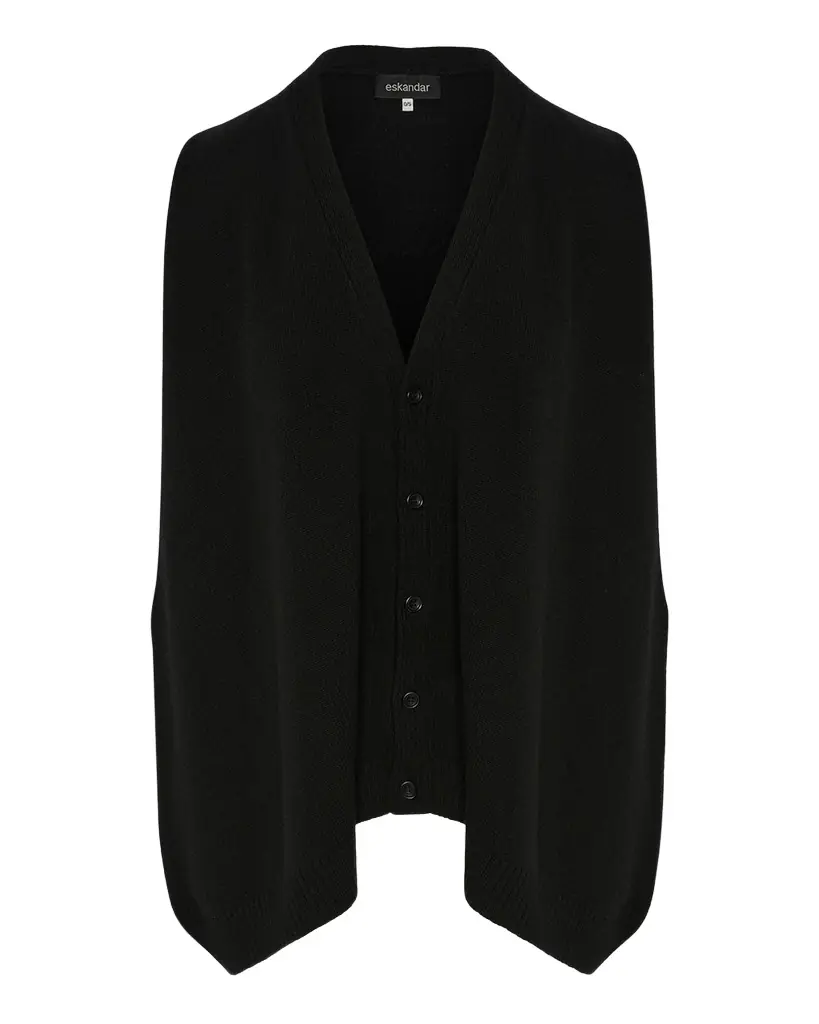 Eskandar Plain Cashmere A-Line Sleeveless V-Neck Cardigan (Mid Plus Length)