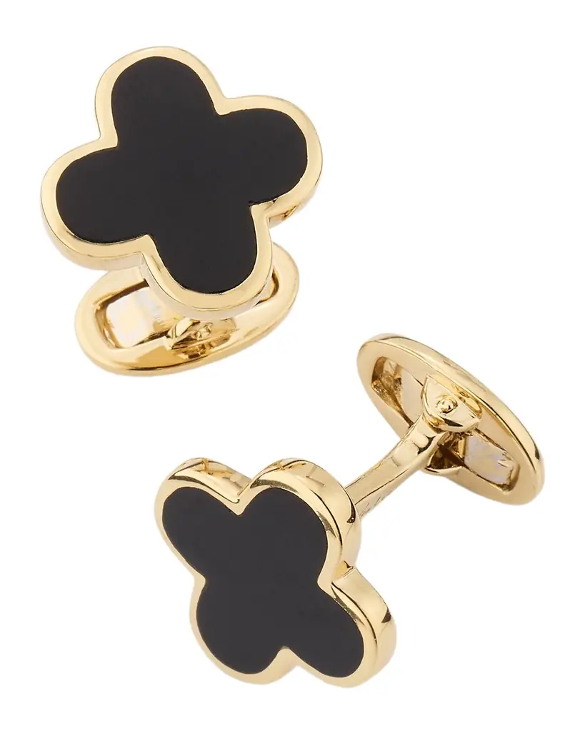 Jan Leslie Men 's 18K Gold Vermeil Black Onyx Clover Cufflinks