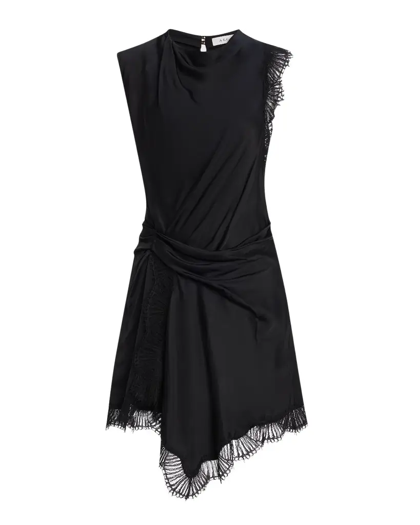A.L.C. Dion Draped Lace-Trim Satin Mini Dress