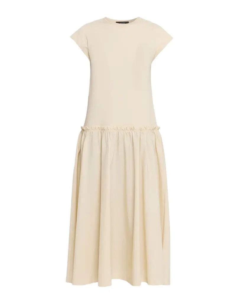 Joseph Cap-Sleeve Cotton Jersey & Poplin Midi Dress