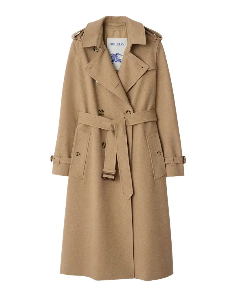 Burberry Kensington Belted Cashmere-Wool Double-Breasted Trench Coat