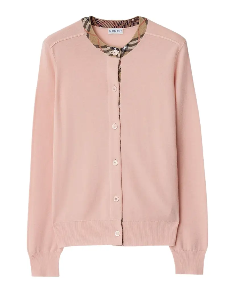 Burberry Check Collar Crewneck Cardigan - Women's Clothing
