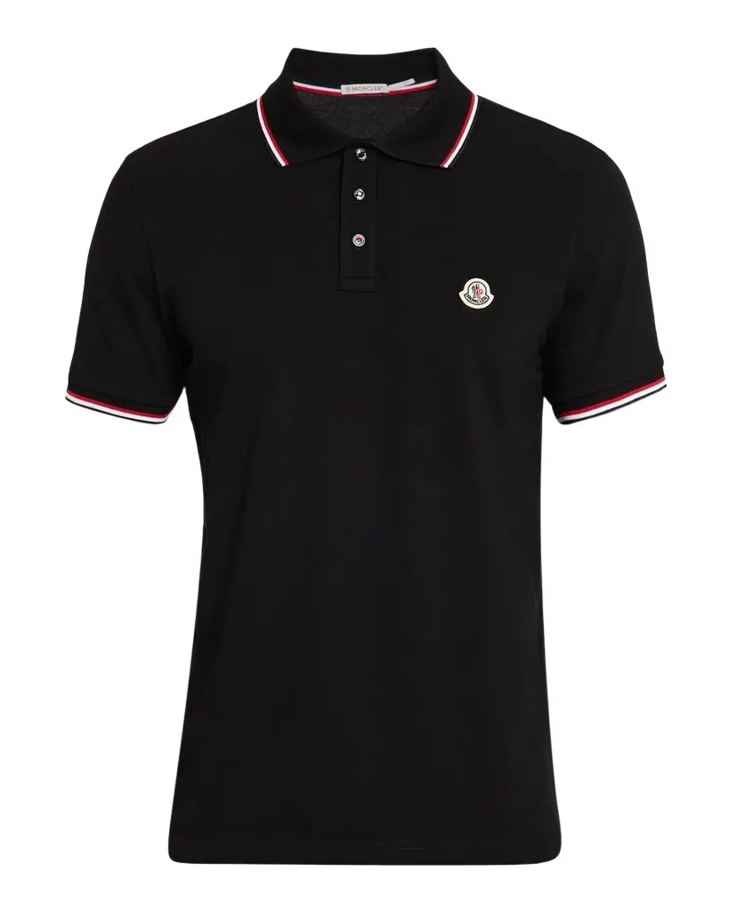 Moncler Men 's Short Sleeve Polo with Contrast Sleeves