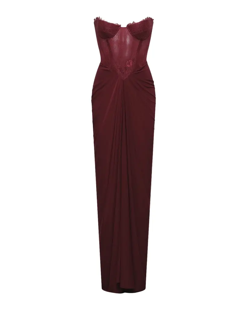 BCBG Strapless Lace & Jersey Gown