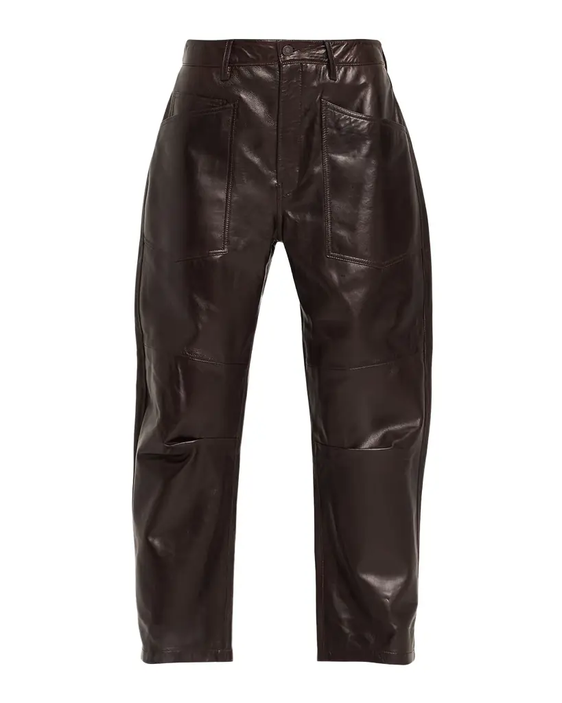 Nili Lotan Shon Leather Barrel-Leg Ankle Pants