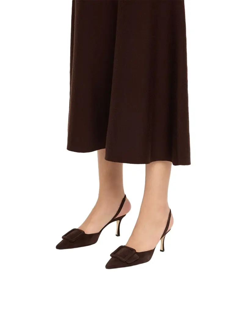 Manolo Blahnik Maysli Suede Buckle Halter Pumps