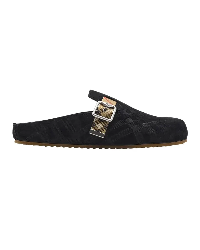 Burberry Men 's Urchin Suede Check-Strap Clogs