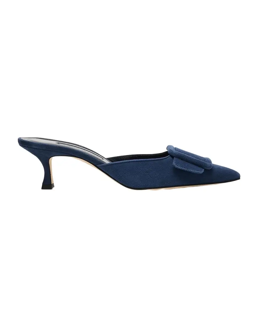 Manolo Blahnik Maysale Suede Buckle Mules