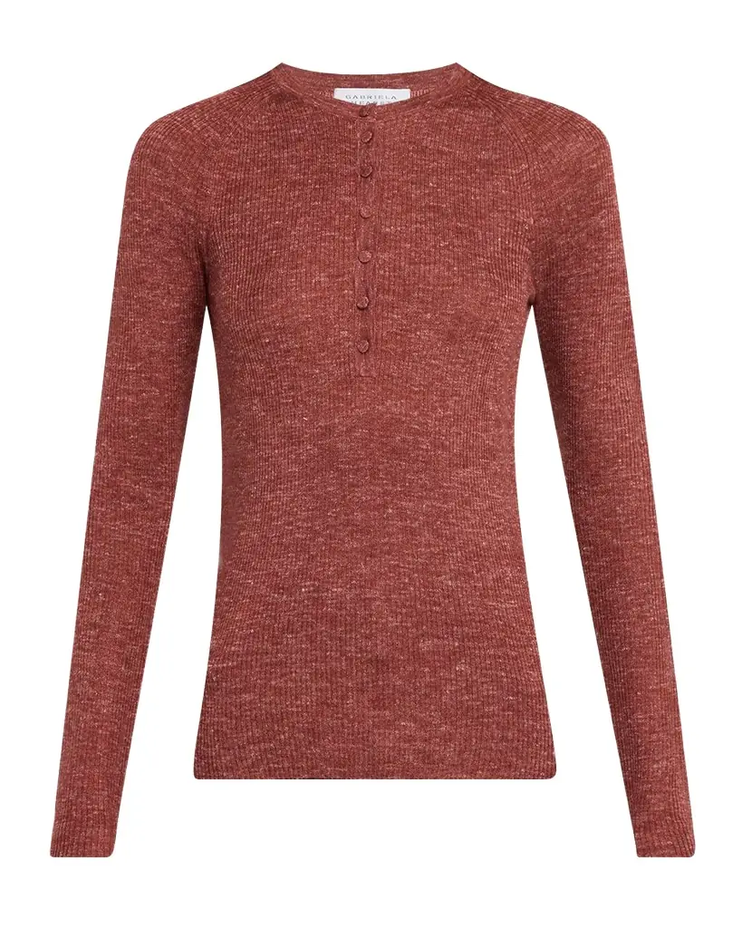 Gabriela Hearst Anges Cashmere Rib Henley Sweater