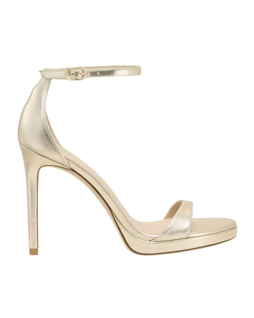 Stuart Weitzman Nudist Metallic Ankle-Wrap Platform Sandals