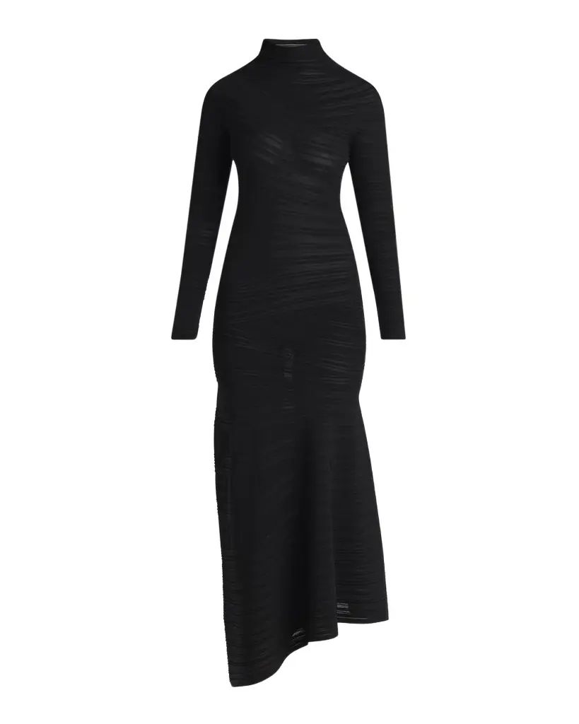 Giorgio Armani Asymmetric Tonal Striped Jersey Mock-Neck Midi Dress