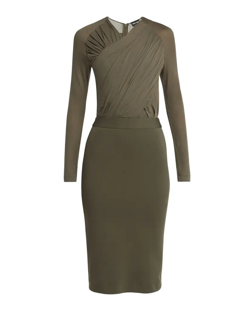 Giorgio Armani Ruched Jersey Long-Sleeve Midi Dress