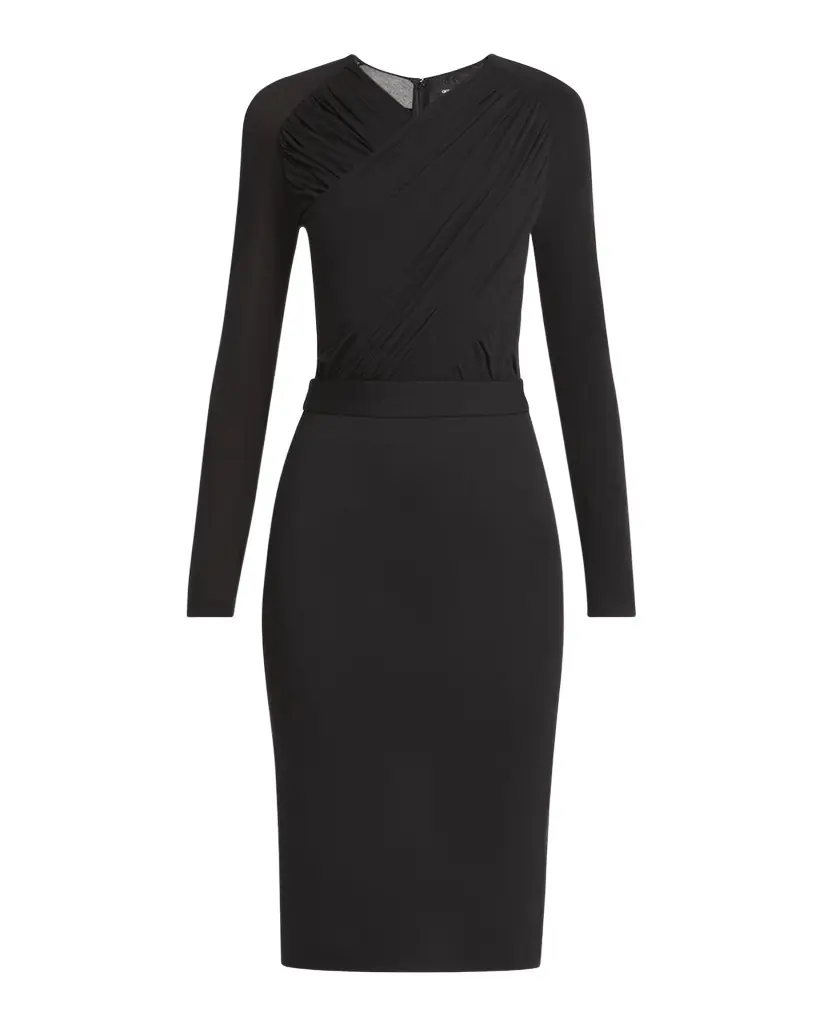 Giorgio Armani Ruched Jersey Long-Sleeve Midi Dress