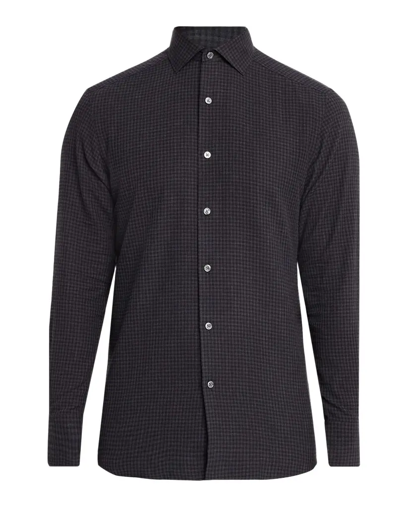 ZEGNA Men 's Cotton and Cashmere Check Button-Down Shirt