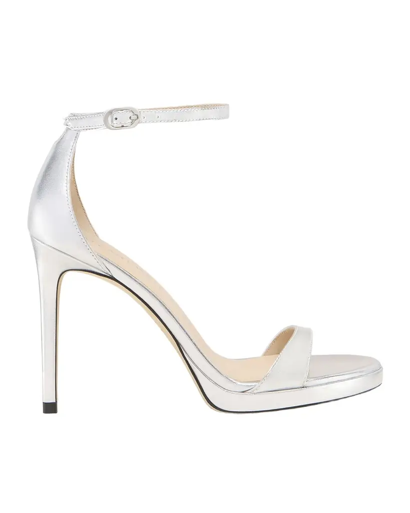 Stuart Weitzman Nudist Metallic Ankle-Wrap Platform Sandals