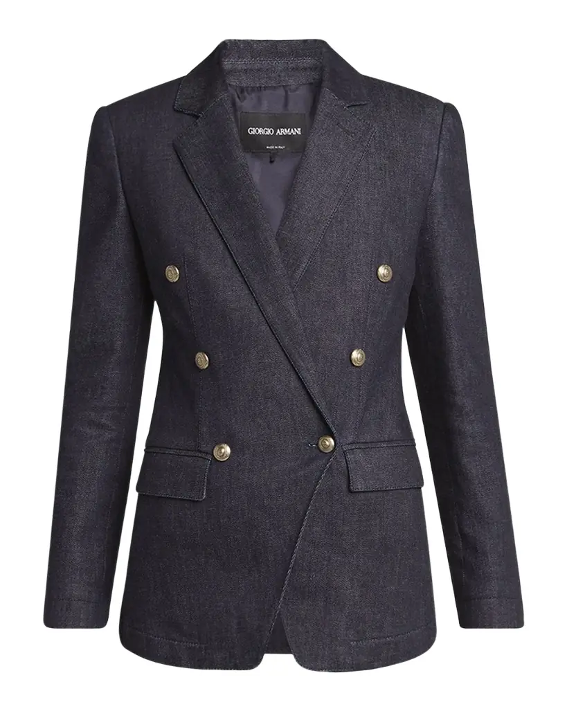 Giorgio Armani Cotton-Cashmere Denim Double-Breasted Blazer