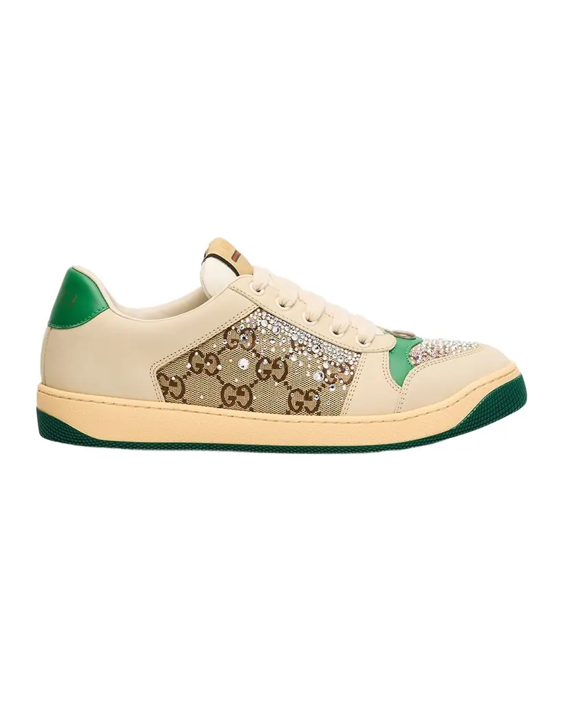 Gucci Screener GG Canvas Crystal Leather Sneakers