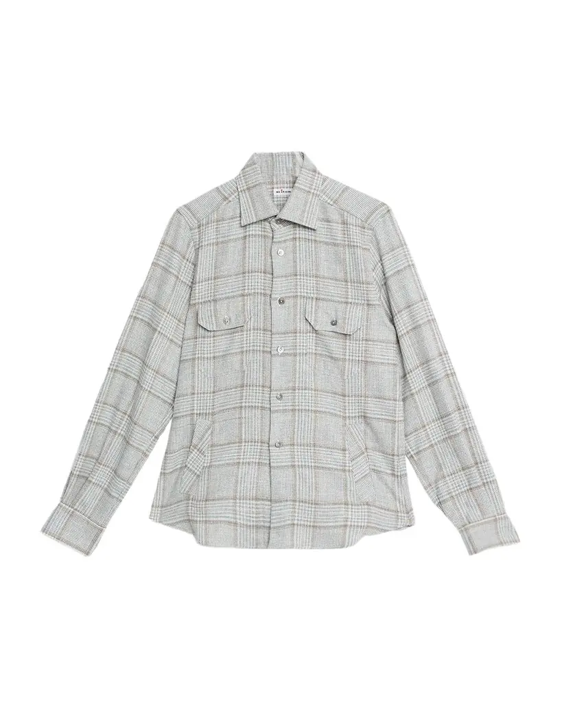 Kiton Men 's Wool-Blend Plaid Overshirt with Pockets