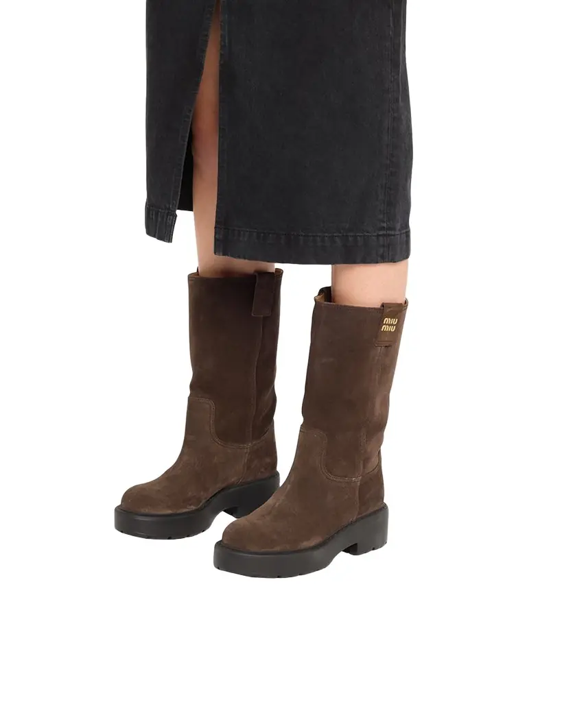 Miu Miu Suede Tall Moto Boots