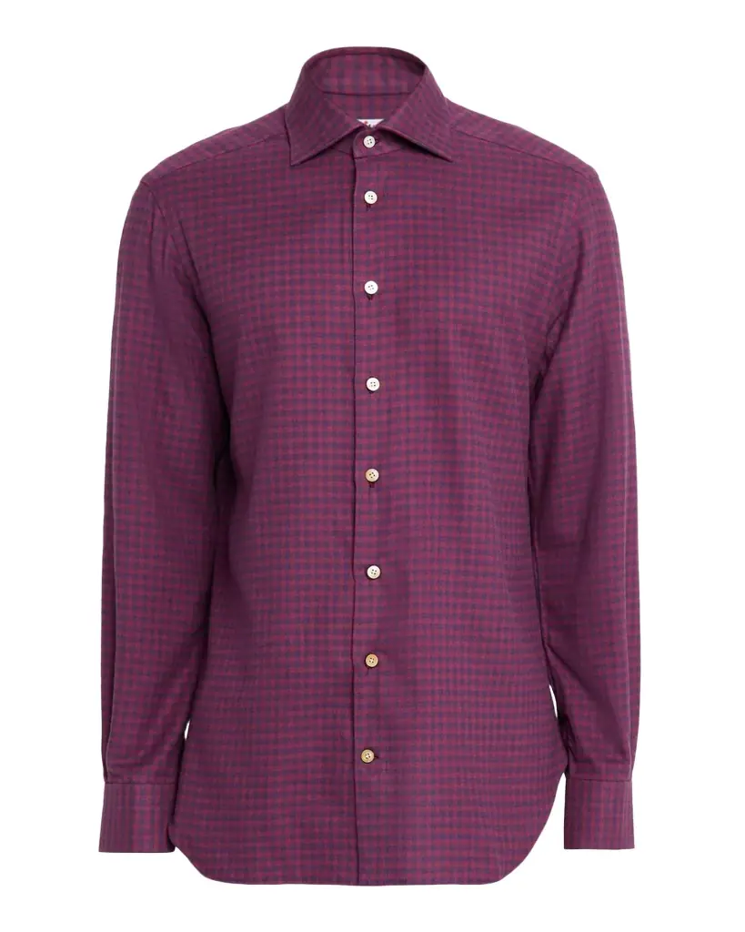 Kiton Men 's Gingham Cotton Sport Shirt