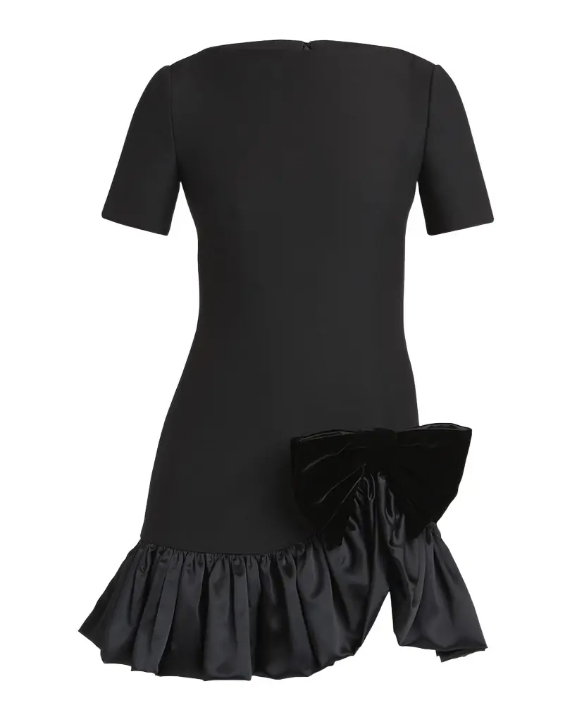 Valentino Garavani Velvet Bow Ruffle Short-Sleeve Mini Dress