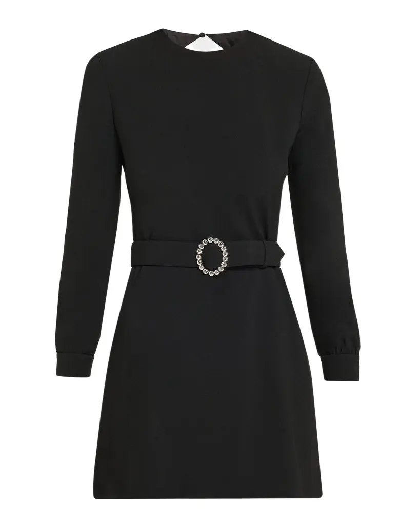 Saint Laurent Wool-Cotton Belted A-Line Mini Dress - Women's Clothing