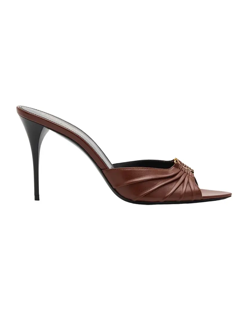 Saint Laurent Babylone YSL Ruched Leather Mule Sandals