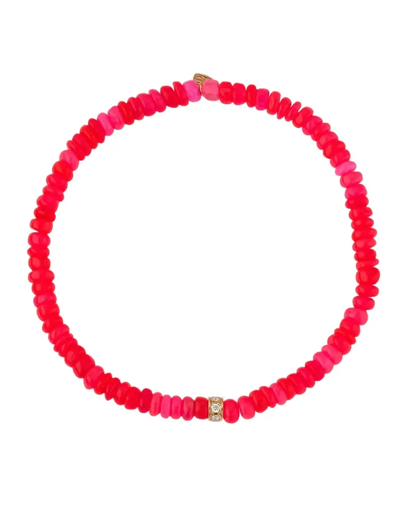 Sydney Evan 14K Pave Diamond 4mm Wheel on Hot Pink Opal Bracelet
