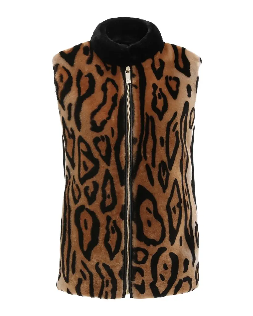 Gorski Ocelot-Print Shearling Lamb Zip Vest With Loro Piana Wool Back - Women's Clothing