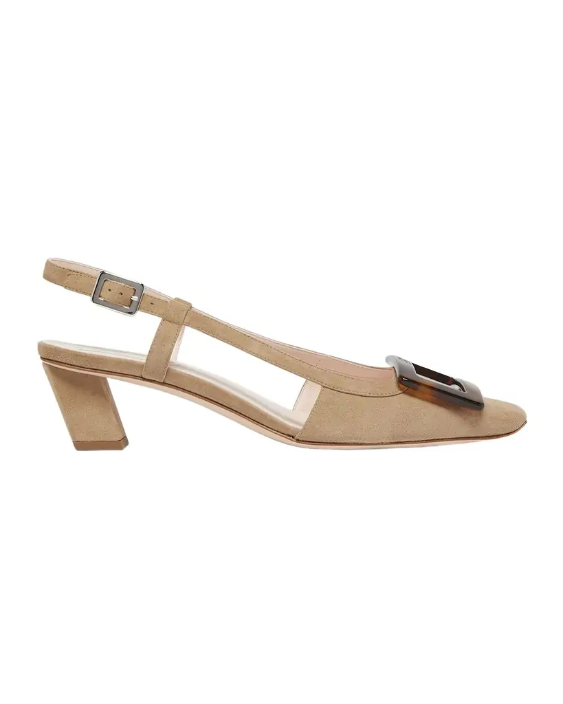 Roger Vivier Belle Vivier Suede Turtle Slingback Pumps