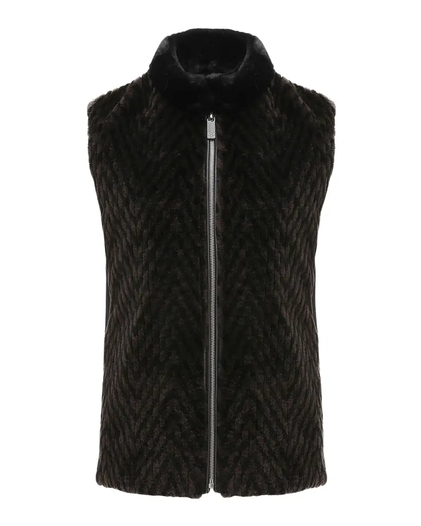 Gorski Chevron Grooved Shearling Lamb Zip Vest With Loro Piana Wool Back