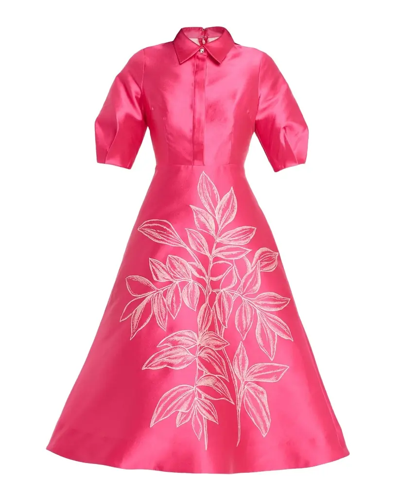 Rickie Freeman for Teri Jon Puff-Sleeve Gazar Midi Shirtdress