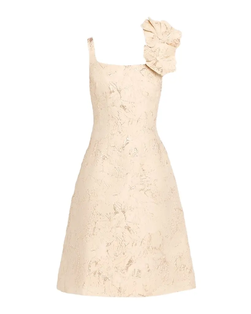 Rickie Freeman for Teri Jon Floral Applique Metallic Jacquard Dress