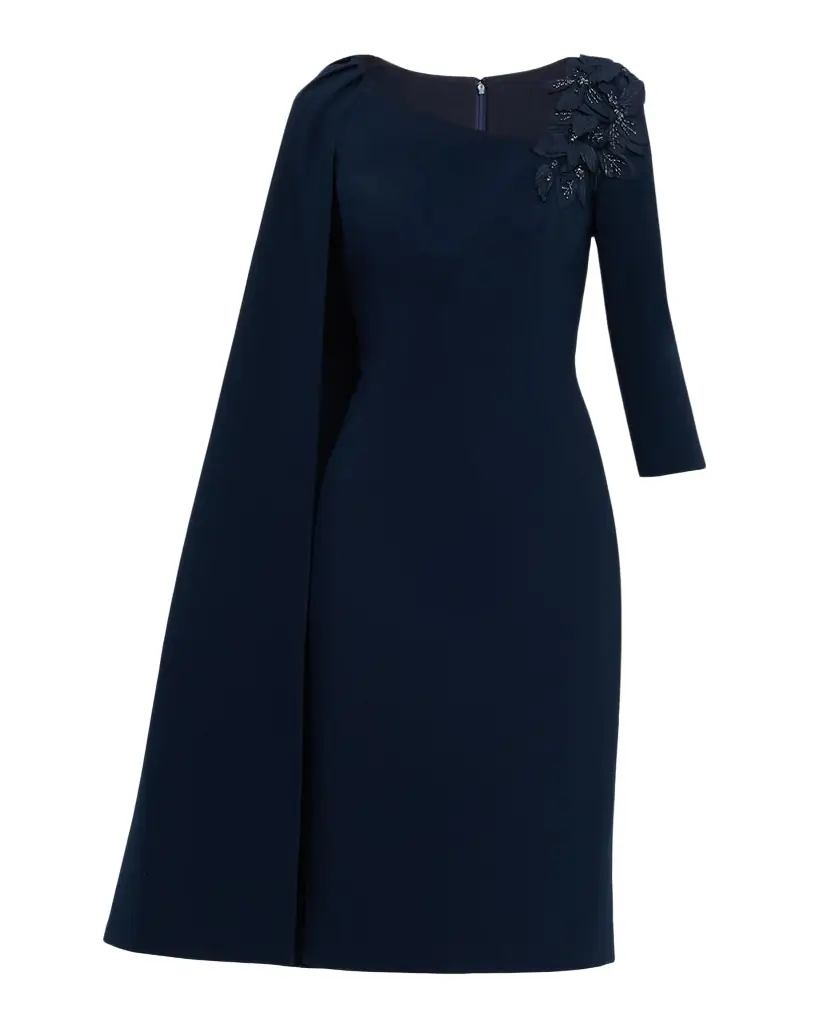 Rickie Freeman for Teri Jon Cape-Sleeve Crepe Midi Dress